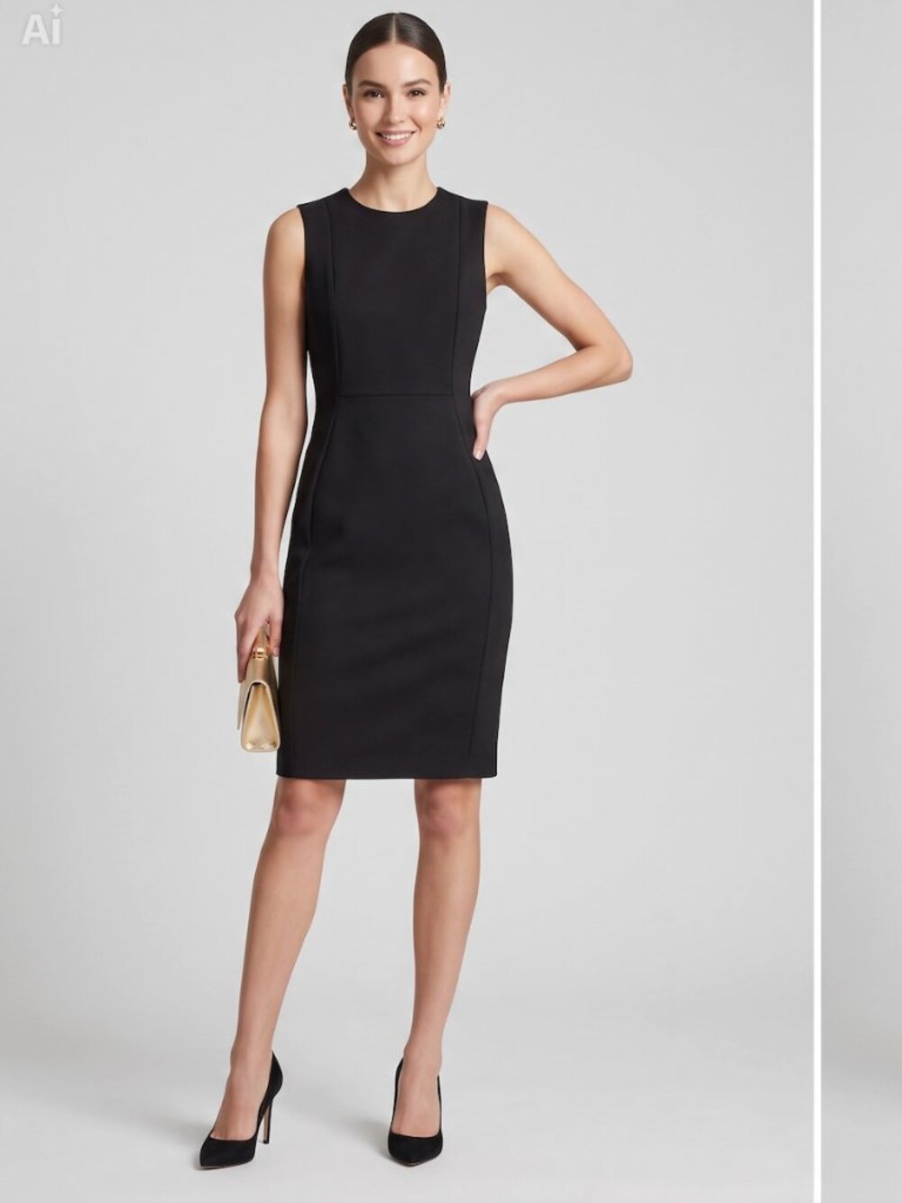 Calvin Klein Black Midi Sleeveless Sheath Dress Gold Back Zipper